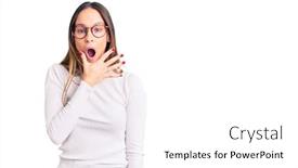  Presentation with glasses - Colorful presentation theme enhanced with beautiful-brunette-young-woman-wearing backdrop and a white colored foreground