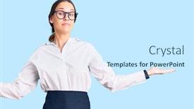  Presentation with waitress - PPT theme with beautiful-brunette-young-woman-wearing background and a cool aqua colored foreground