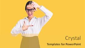  Presentation with waitress - PPT theme featuring beautiful-brunette-young-woman-wearing background and a yellow colored foreground