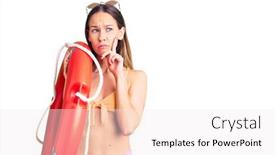  Presentation with lifesaver - Slide deck consisting of beautiful-brunette-young-woman-wearing background and a sky blue colored foreground