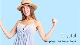  Presentation with summer celebration - Theme having beautiful-brunette-young-woman-wearing background and a cool aqua colored foreground