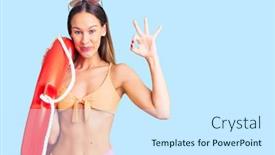  Presentation with lifesaver - Slides enhanced with beautiful-brunette-young-woman-wearing background and a white colored foreground