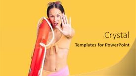 Presentation with lifesaver - Beautiful slides featuring beautiful-brunette-young-woman-wearing backdrop and a yellow colored foreground