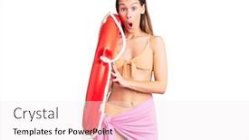  Presentation with lifesaver - Slide deck enhanced with beautiful-brunette-young-woman-wearing background and a sky blue colored foreground