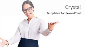  Presentation with acceptance - Cool new PPT theme with beautiful-brunette-young-woman-wearing backdrop and a white colored foreground