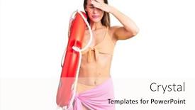  Presentation with lifesaver - Beautiful slide deck featuring beautiful-brunette-young-woman-wearing backdrop and a sky blue colored foreground