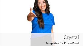  Presentation with business casual - Theme enhanced with beautiful-brunette-young-woman-wearing background and a white colored foreground