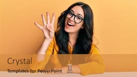  Presentation with number - Colorful PPT layouts enhanced with beautiful-brunette-young-woman-wearing backdrop and a gold colored foreground