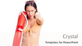  Presentation with lifesaver - Beautiful slide deck featuring beautiful-brunette-young-woman-wearing backdrop and a sky blue colored foreground