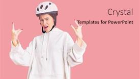  Presentation with rock star - Slide set consisting of beautiful-brunette-young-woman-wearing background and a coral colored foreground