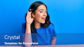  Presentation with listening woman - Theme consisting of beautiful-brunette-young-woman-wearing background and a teal colored foreground