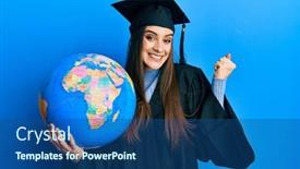  Presentation with woman world - Colorful presentation design enhanced with beautiful-brunette-young-woman-wearing backdrop and a ocean colored foreground