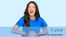 Presentation with woman body - Beautiful presentation theme featuring beautiful-brunette-young-woman-wearing backdrop and a light blue colored foreground