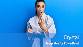  Presentation with karate - Slide deck having beautiful-brunette-young-woman-wearing background and a teal colored foreground