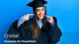  Presentation with ceremony - Presentation design consisting of beautiful-brunette-young-woman-wearing background and a navy blue colored foreground