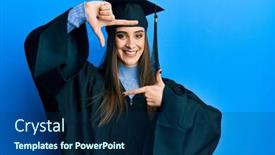  Presentation with graduation frame - Slide set with beautiful-brunette-young-woman-wearing background and a navy blue colored foreground