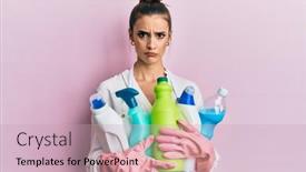  Presentation with negative - Cool new slide deck with beautiful-brunette-young-woman-wearing backdrop and a soft green colored foreground