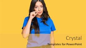  Presentation with lips mouth - Amazing PPT theme having beautiful-brunette-young-woman-wearing backdrop and a yellow colored foreground