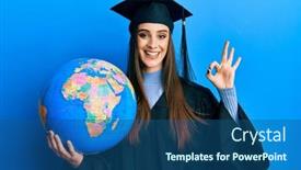  Presentation with woman world - PPT layouts with beautiful-brunette-young-woman-wearing background and a ocean colored foreground