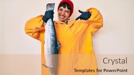  Presentation with fisher - Slide set consisting of beautiful-brunettte-fisher-woman-wearing background and a coral colored foreground