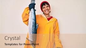  Presentation with fisher - Slides having beautiful-brunettte-fisher-woman-wearing background and a coral colored foreground