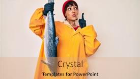  Presentation with fisher - PPT layouts enhanced with beautiful-brunettte-fisher-woman-wearing background and a coral colored foreground