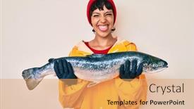  Presentation with fisher - PPT theme consisting of beautiful-brunettte-fisher-woman-wearing background and a coral colored foreground