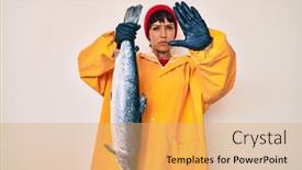  Presentation with fisher - PPT layouts enhanced with beautiful-brunettte-fisher-woman-wearing background and a coral colored foreground