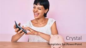  Presentation with black women beautiful woman - Presentation design having beautiful-brunettte-woman-caculating-money background and a coral colored foreground