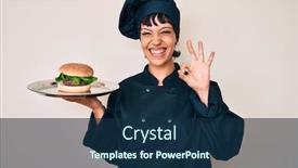  Presentation with chef - PPT theme consisting of beautiful-brunettte-woman-chef-holding background and a navy blue colored foreground