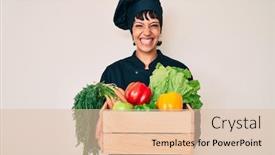  Presentation with chef - PPT theme enhanced with beautiful-brunettte-woman-chef-holding background and a lemonade colored foreground