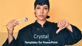  Presentation with chopsticks - Audience pleasing theme consisting of beautiful-brunettte-woman-chef-holding backdrop and a navy blue colored foreground