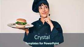  Presentation with chef - Slide set consisting of beautiful-brunettte-woman-chef-holding background and a navy blue colored foreground