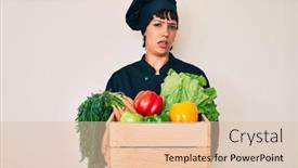  Presentation with chef - Beautiful presentation featuring beautiful-brunettte-woman-chef-holding backdrop and a lemonade colored foreground