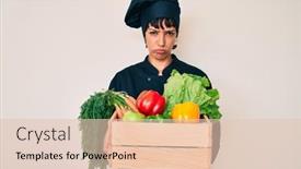  Presentation with woman crying - Colorful presentation theme enhanced with beautiful-brunettte-woman-chef-holding backdrop and a lemonade colored foreground