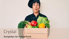  Presentation with chef - PPT layouts with beautiful-brunettte-woman-chef-holding background and a lemonade colored foreground