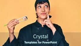  Presentation with chopsticks - Beautiful PPT layouts featuring beautiful-brunettte-woman-chef-holding backdrop and a navy blue colored foreground