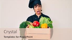  Presentation with chef - Slide deck having beautiful-brunettte-woman-chef-holding background and a lemonade colored foreground