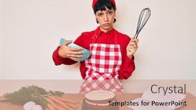  Presentation with cooking - Slide set enhanced with beautiful-brunettte-woman-cooking-carrot background and a  colored foreground