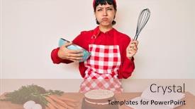  Presentation with cooking - Slide set having beautiful-brunettte-woman-cooking-carrot background and a coral colored foreground