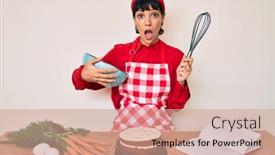  Presentation with cooking - Presentation featuring beautiful-brunettte-woman-cooking-carrot background and a coral colored foreground