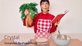  Presentation with cooking - PPT layouts enhanced with beautiful-brunettte-woman-cooking-carrot background and a coral colored foreground