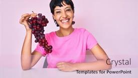  Presentation with branch - Audience pleasing PPT layouts consisting of beautiful-brunettte-woman-holding-branch backdrop and a lemonade colored foreground