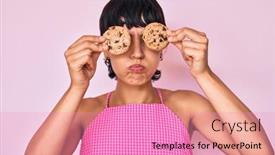  Presentation with puffing - Audience pleasing PPT layouts consisting of beautiful-brunettte-woman-holding-chocolate backdrop and a coral colored foreground