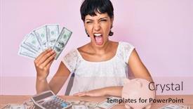  Presentation with anger - Cool new theme with beautiful-brunettte-woman-holding-dollars backdrop and a coral colored foreground