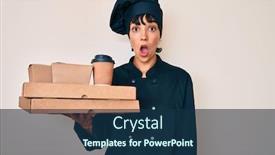  Presentation with chef - Slides having beautiful-brunettte-woman-professional-chef background and a navy blue colored foreground