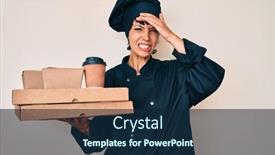  Presentation with take - PPT layouts having beautiful-brunettte-woman-professional-chef background and a navy blue colored foreground