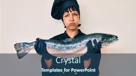  Presentation with salmon fish - Presentation theme with beautiful-brunettte-woman-professional-chef background and a ocean colored foreground