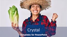  Presentation with victory - PPT theme featuring beautiful-brunettte-woman-wearing-farmer background and a ocean colored foreground