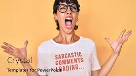  Presentation with frustration - Amazing slide deck having beautiful-brunettte-woman-wearing-sarcastic backdrop and a coral colored foreground